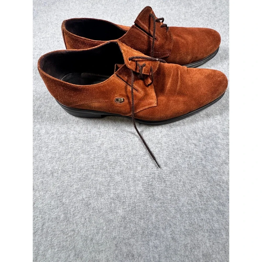 Dino Bigioni Mens Cognac Suede Derby Shoes Made in Italy Brown DB11428 Size 43.5